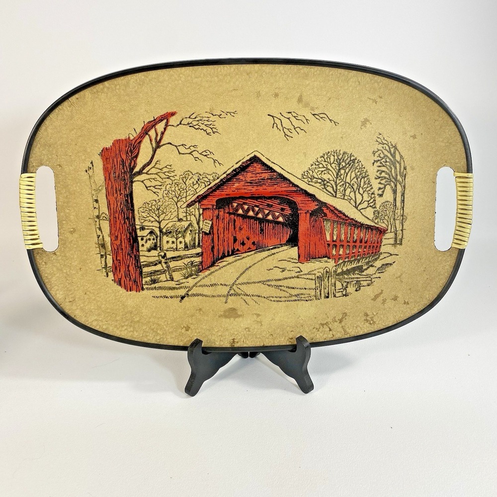 Tilso Covered Bridge Tray Vintage Mid-Century Rustic Farmhouse Decor 17"
